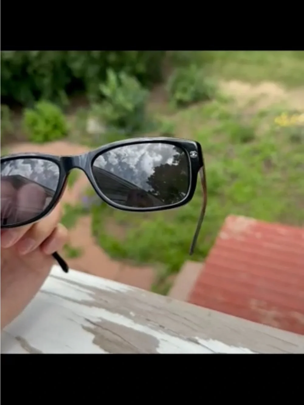 CHANEL Black Rectangular Logo Sunglasses - Black